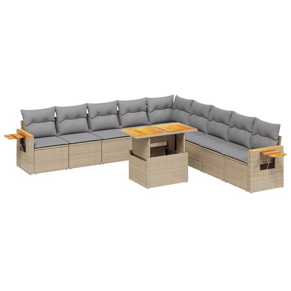 vidaXL 11-delige Tuinset met kussens poly rattan beige