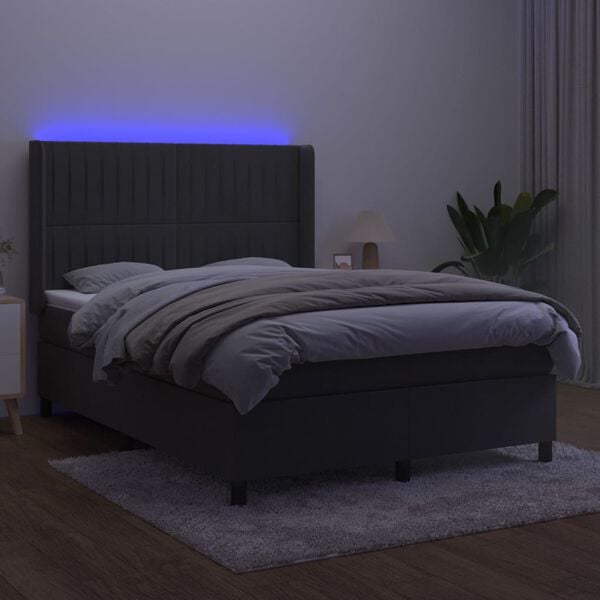 vidaXL Boxspring met matras en LED fluweel donkergrijs 140x200 cm
