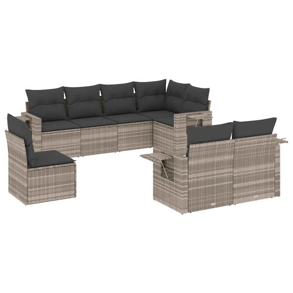 vidaXL 8-delige Loungeset met kussens poly rattan lichtgrijs