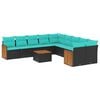vidaXL 11-delige tuinbankset met kussens, zwart polyrotan