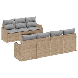 vidaXL Tuin Sofa Set 8 pcs Beige en Grijs Poly Riet en Staal en Glas