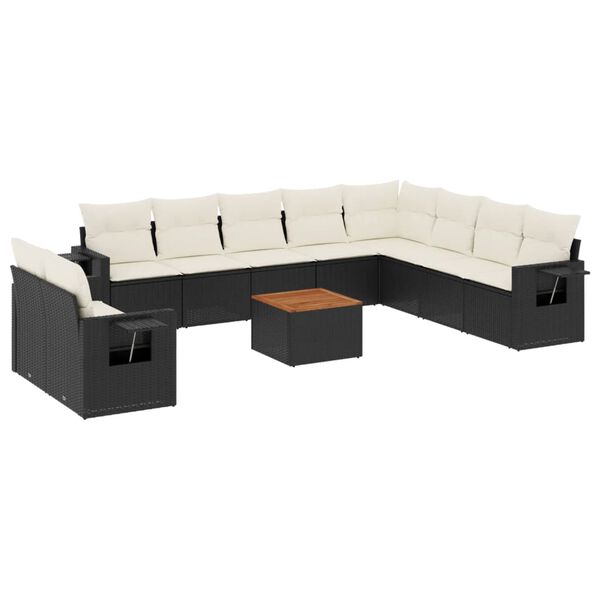vidaXL 11-delige Loungeset met kussens poly rattan zwart
