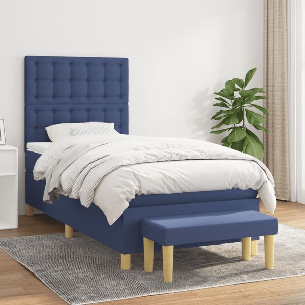 vidaXL Boxspring met matras stof blauw 90x200 cm