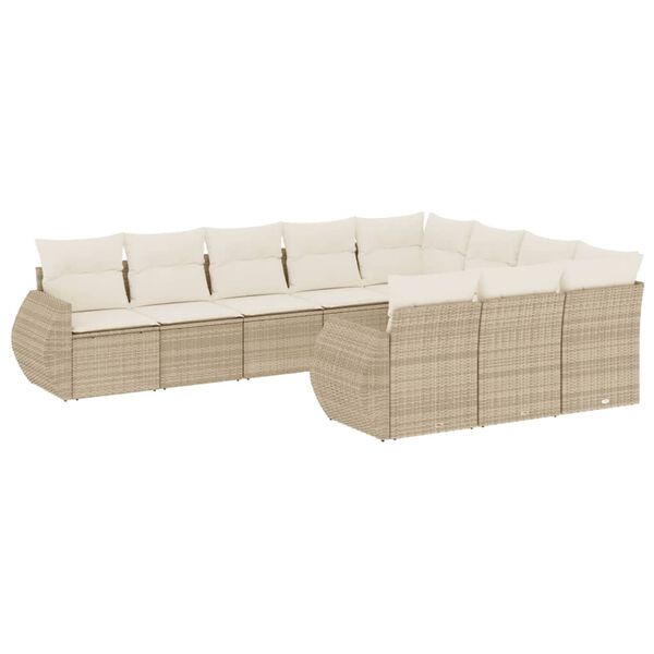 vidaXL 10-delige Loungeset met kussens poly rattan beige