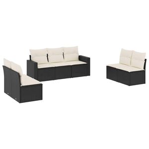 vidaXL 7-delige Loungeset met kussens poly rattan zwart