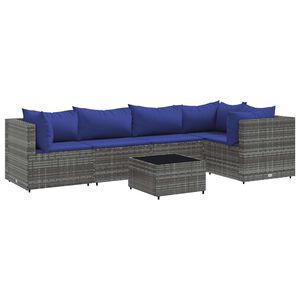 vidaXL 6-delige Loungeset met kussens poly rattan grijs