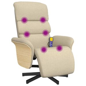 vidaXL Massagestoel verstelbaar met voetensteun stof cr&egrave;mekleurig