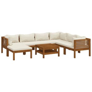 vidaXL 8-delige Loungeset met cr&egrave;mekleurige kussens massief acaciahout