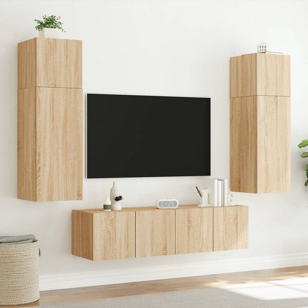 vidaXL 6-delige Tv-wandmeubelset met LED bewerkt hout sonoma eiken