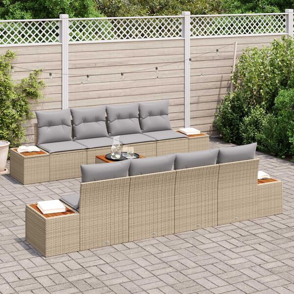 vidaXL Tuin Sofa Set met kussen met opslag 9 pcs Beige Poly riet