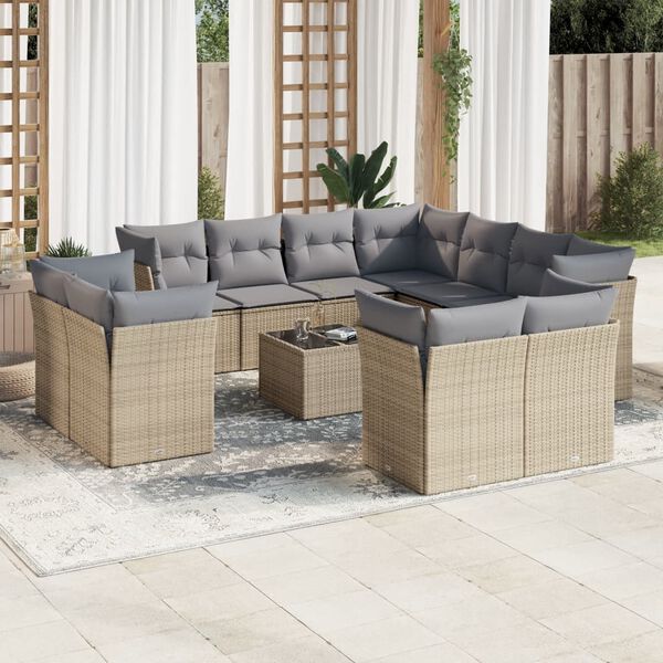 vidaXL 12-delige Loungeset met kussens poly rattan beige