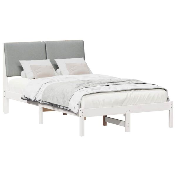 vidaXL Bedframe Wit en lichtgrijs 135 x 190 cm Massief grenenhout