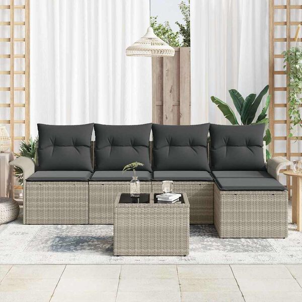 vidaXL Buitensofa met kussen 6 pcs Lichtgrijs poly rattan