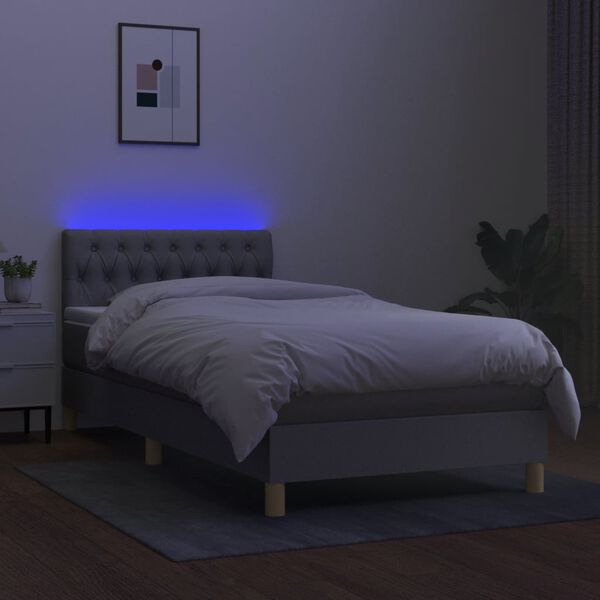vidaXL Boxspring met matras en LED stof lichtgrijs 90x200 cm
