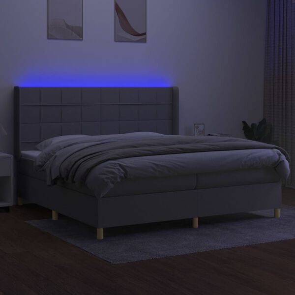vidaXL Boxspring met matras en LED stof lichtgrijs 200x200 cm
