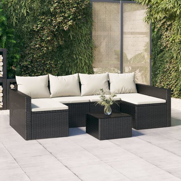 vidaXL 2-delige Loungeset met kussens poly rattan zwart