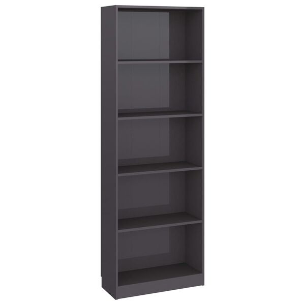 vidaXL Boekenkast 5 schappen 60x24x175 cm bewerkt hout hoogglans grijs