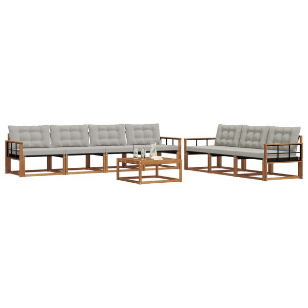 vidaXL Buiten bankenset met kussen 8 pcs Natuurlijk en Lichtgrijs