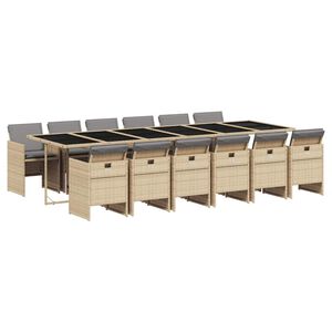 vidaXL 13-delige Tuinset met kussens poly rattan gemengd beige
