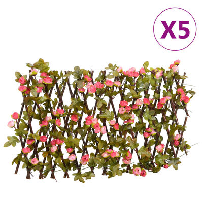 vidaXL Kunstplant klimop latwerk 5 st uittrekbaar 180x20 cm donkerroze