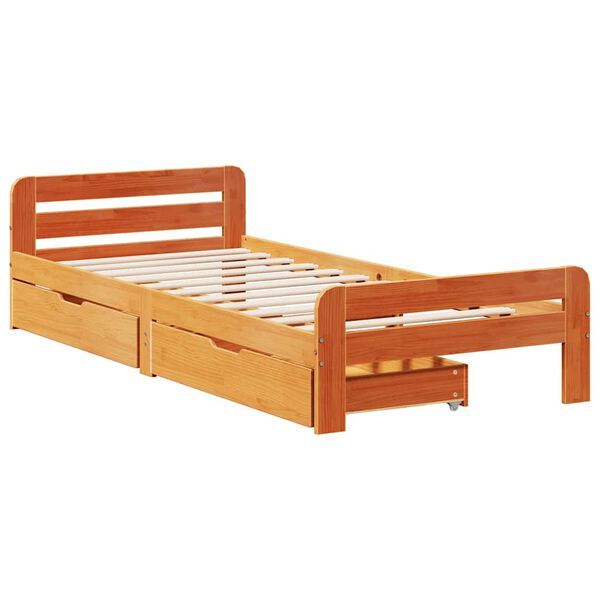 vidaXL Bedframe zonder matras massief grenenhout wasbruin 75x190 cm