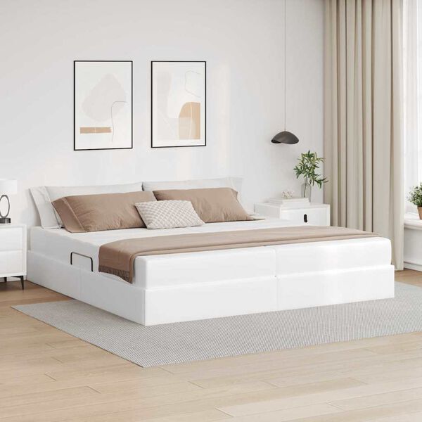 vidaXL Opbergbed met matras met matras Wit 200 x 200 cm Nep Leer