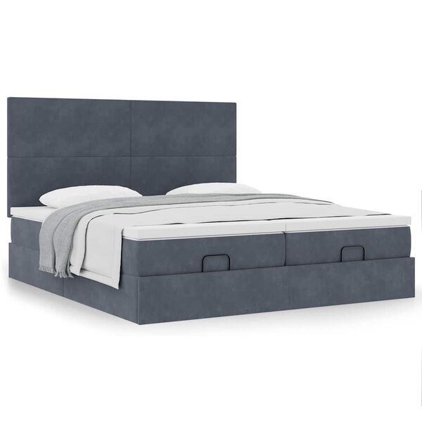 vidaXL Ottoman bed met matrassen 160x200cm fluweel donkergrijs