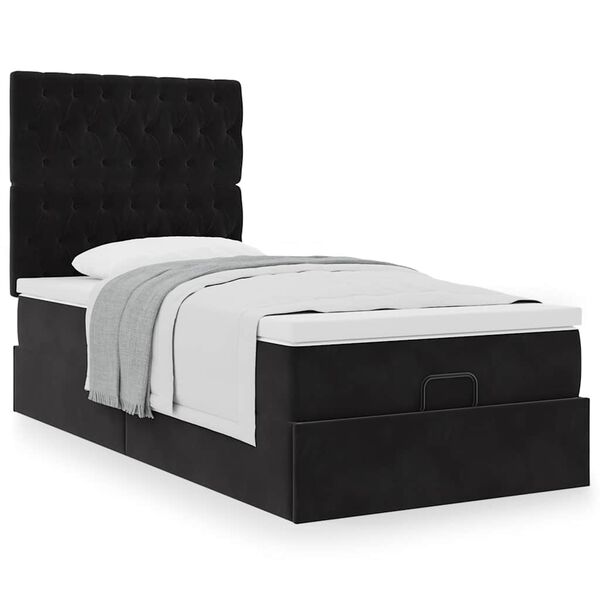 vidaXL Ottoman bed met matrassen 80x200cm fluweel zwart