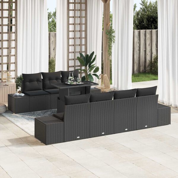 vidaXL Tuin Sofa Set 8 pcs Zwart Poly Rattan en Poedergecoat Staal