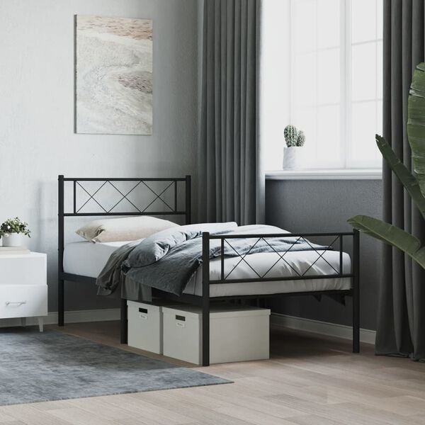 vidaXL Bedframe met hoofd- en voeteneinde metaal zwart 80x200 cm
