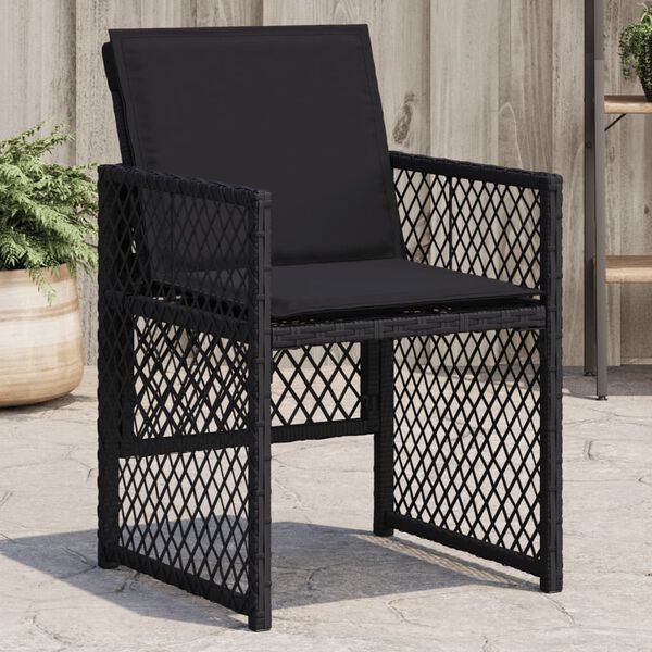 vidaXL Tuinstoelen 4 st met kussens poly rattan zwart