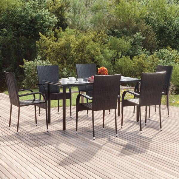 vidaXL 7-delige Tuinset poly rattan zwart