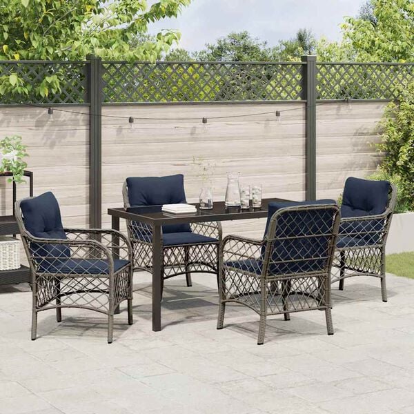 vidaXL Tuin eettafelset met kussen 5 pcs Grijs en zwart Rattan