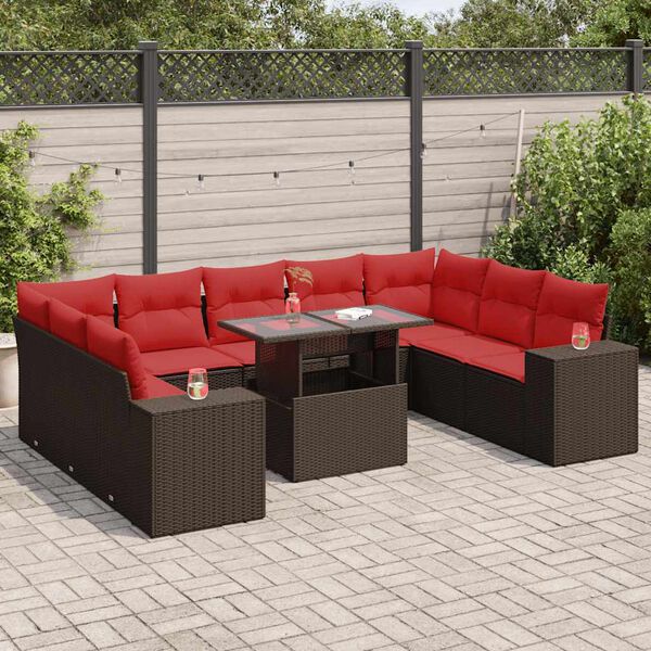 vidaXL 10-delige Loungeset met kussens poly rattan acacia bruin
