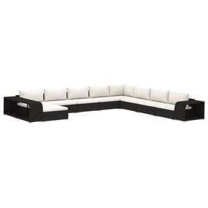 vidaXL 11-delige Loungeset met kussens poly rattan zwart