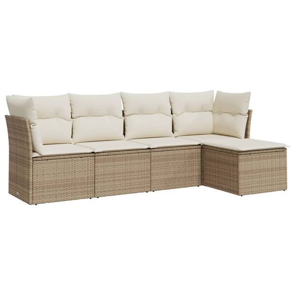 vidaXL 5-delige Loungeset met kussens poly rattan beige