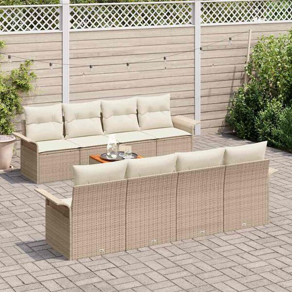 vidaXL Tuinbankenset met opslag 9 pcs Beige en Cr&egrave;me poly rattan