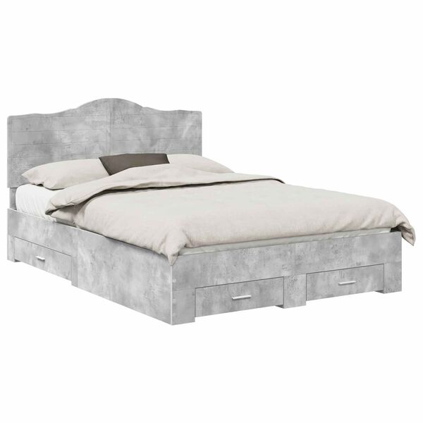 vidaXL Bedframe met hoofdeinde Beton Grijs 140 x 190 cm Bewerkt hout