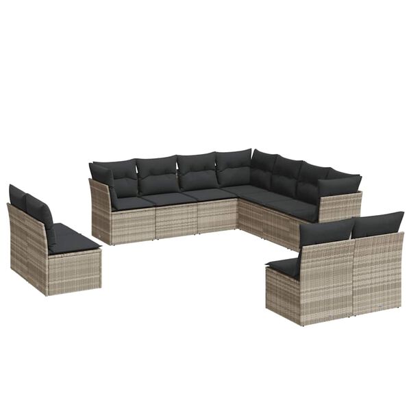vidaXL 11-delige Loungeset met kussens poly rattan lichtgrijs