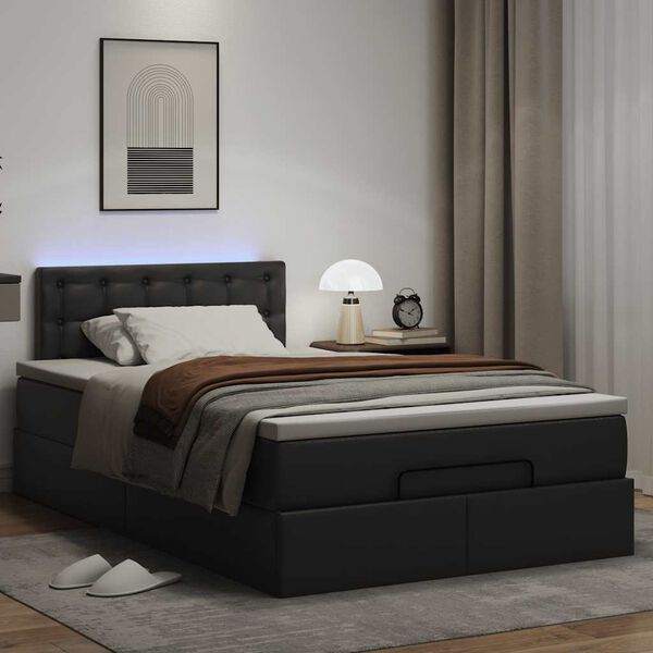 vidaXL Ottoman bed met matrassen en LED's 120x200cm kunstleer zwart