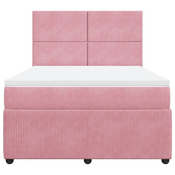 vidaXL Boxspring met matras fluweel roze 140x190 cm