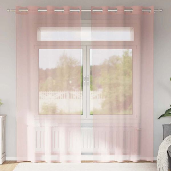 vidaXL Gordijnen voile met doorvoertules 2 st 140x245 cm roze