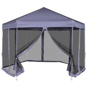 vidaXL Partytent met zijwanden pop-up zeshoekig 3,6x3,1 m donkerblauw