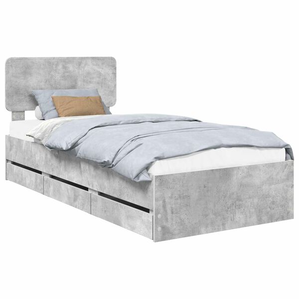 vidaXL Bedframe met lade Beton Grijs 75 x 190 cm Geconstrueerd hout