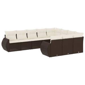 vidaXL 10-delige Loungeset met kussens poly rattan bruin