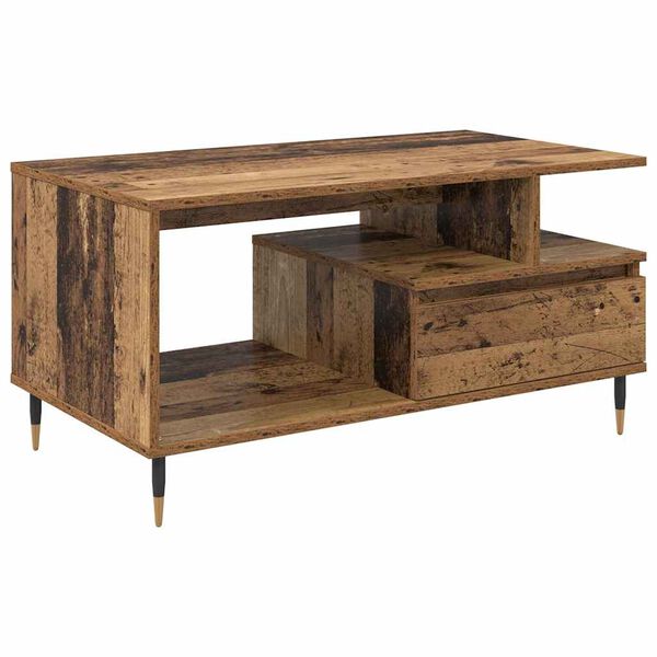 vidaXL Salontafel met lade Oudhout 90 x 49 x 45 cm Bewerkt hout