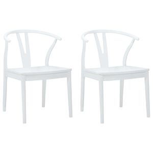 vidaXL Eetkamerstoel 2 pcs Wit en Wit Massief Rubberhout