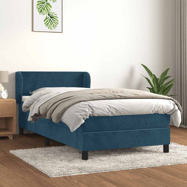 vidaXL Boxspring met matras fluweel donkerblauw 90x190 cm