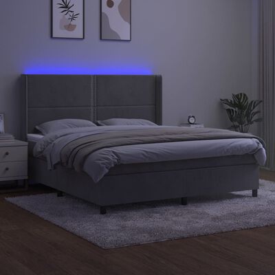 vidaXL Boxspring met matras en LED fluweel lichtgrijs 180x200 cm