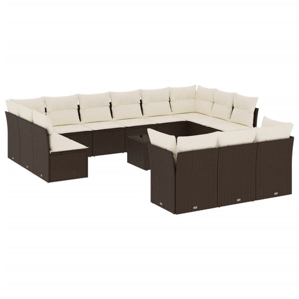 vidaXL 14-delige Loungeset met kussens poly rattan bruin